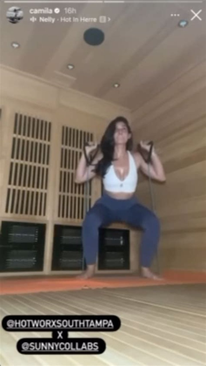 Camila Banus In Workout Gear Does Resistance Band Exercises