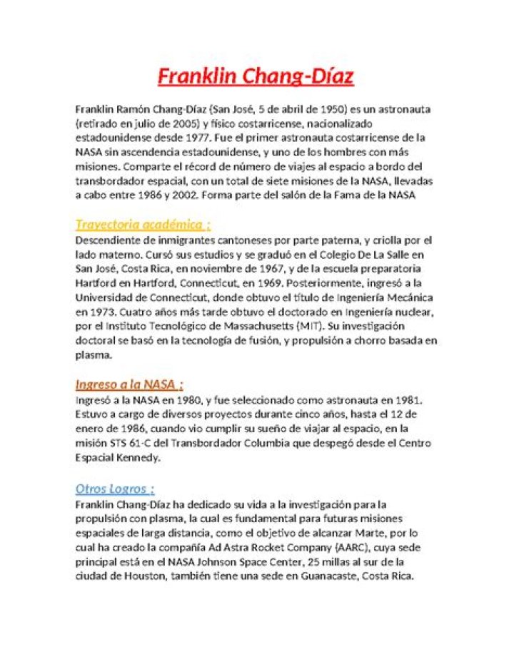 Franklin Chang Díaz Biography - Facts, Childhood, Family Life & Achievements