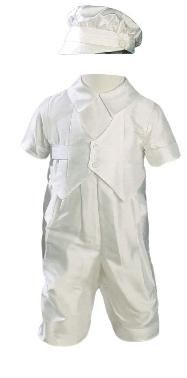 Silk Dupioni Vested Coverall.Baptism and Christening Outfits, Dresses & Suits. — Blessed Celebration